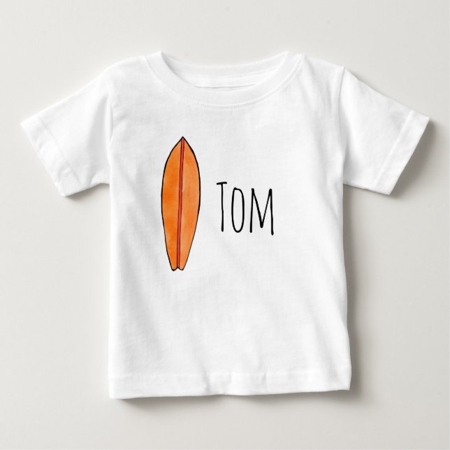 Surfboard Wasserfarbe mit individuellem Namen Baby T-shirt (Vorderseite)