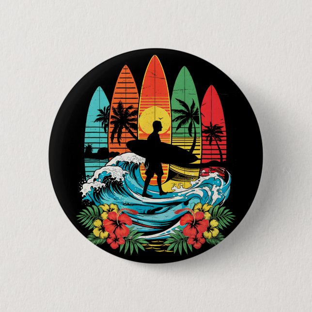 Surfboarder Hawaii Welle Surfen Strand Surfer Lieb Button (Vorderseite)