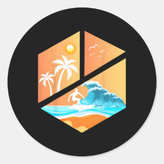 Surfboarder Surfer Retro Vintage Clic Surfing Surf Runder Aufkleber