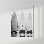 Surfboards in Schwarz und Weiß Poster<br><div class="desc">Lassen Sie sich mit dem Poster "Black and White Coastal Surf Boards Poster" eine Touch von Sommer- und Küstenabenteuer entdecken. Dieses faszinierende Schwarz-Weiß-Foto zeigt drei Surfbretter, die an einer Wand befestigt sind, und erinnert an das entspannte und sorglose Ambiente des Küstenlebens. Die einfache, aber auffällige Komposition spiegelt das Wesen der...</div>
