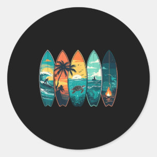 Surfboards Sonnenuntergang Ozean Strand Stimmung S Runder Aufkleber