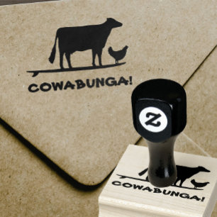 Surfbrei Kuh und Huhn Cowabunga Funny  Gummistempel