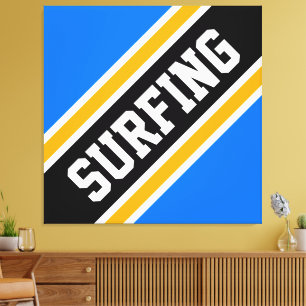 SURFBREITE Bright Blue Black Slant Racing Streifen Leinwanddruck