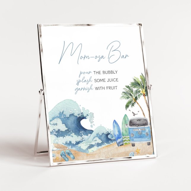 Surfbrett Beach Baby Dusche Mama Osa Bar Poster (Surfing Summer Baby Shower Mom Osa Bar Sign)