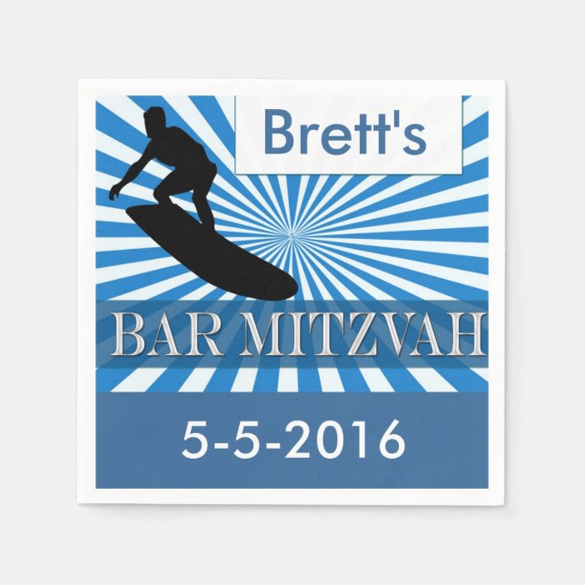 Surfbrett Designer Bar Mitzvah Napkins Serviette (Vorderseite)