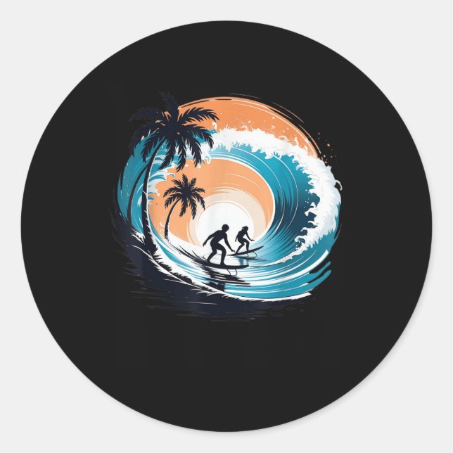 Surfbrett Hawaii Wave Surfbrett Lover Be Runder Aufkleber (Vorderseite)