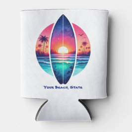 Surfbrett im Sonnenuntergang Dosenkühler