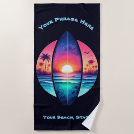 Surfbrett im Sonnenuntergang Strandtuch