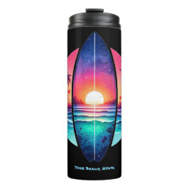 Surfbrett im Sonnenuntergang Thermosbecher
