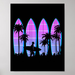 Surfbrett Männer Frauen Kinder Surfen Vaporwave Re Poster