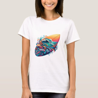Surfbrett mit Wellen T-Shirt