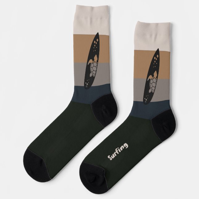 Surfbrett-Silhouette in dunkler Stimmung Farbe Socken (Linkes Detail)