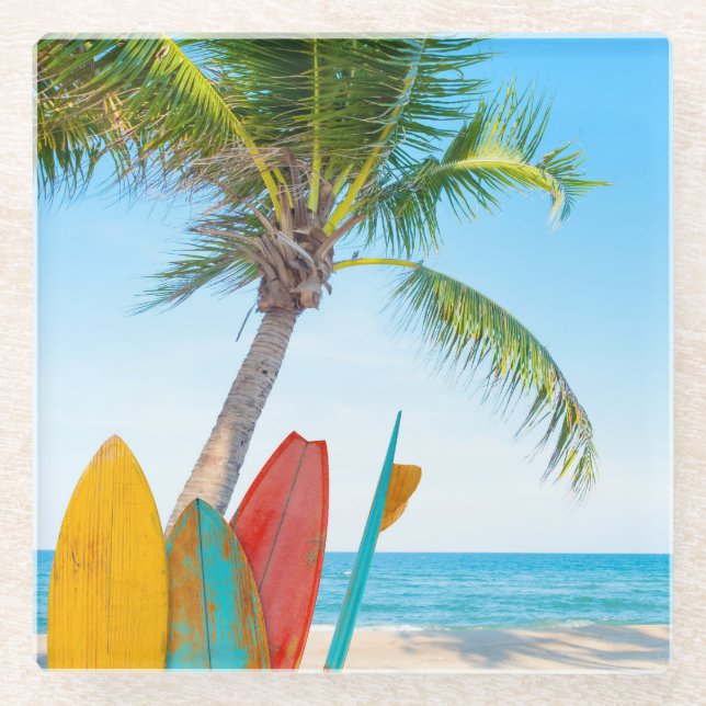 Surfbrett-Strand Glasuntersetzer (Vorderseite)