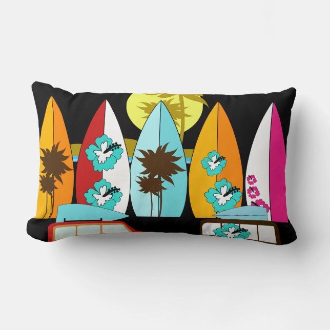 Surfbrett-Strandwertlos surfende Hippie-Packwagen Lendenkissen (Vorderseite)