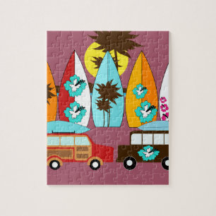 Surfbrett-Strandwertlos surfende Hippie-Packwagen Puzzle