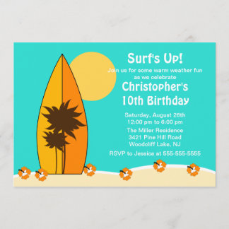 Surfbrett-Surfbrett Schwimmen Geburtstag Einladung