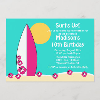 Surfbrett-Surfbrett Schwimmen Geburtstag Einladung