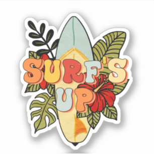 Surfbrett Tropische Blätter Blumen Surf's Up Aufkleber