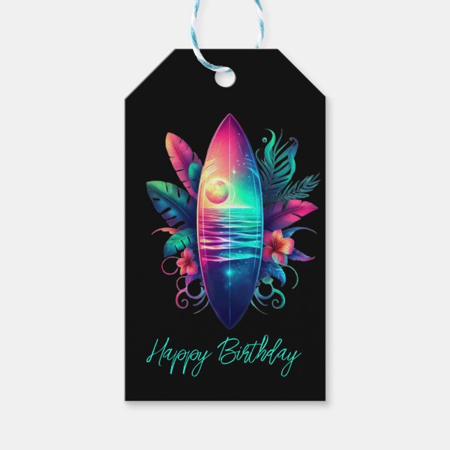 Surfbrett Tropischer Strand- Geschenkanhänger (Vorderseite)