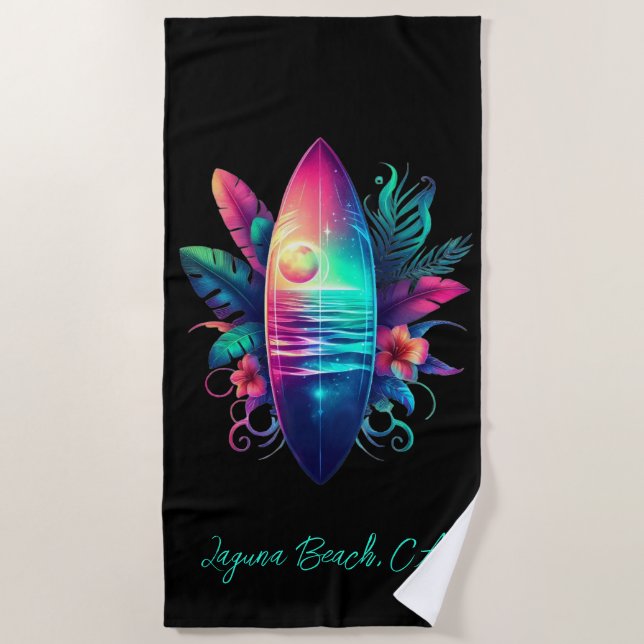 Surfbrett Tropischer Strand- Strandtuch (Vorderseite)