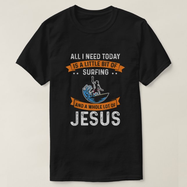 Surfbrett und Christliches Surfbrett Jesus T-Shirt (Design vorne)