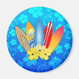 Surfbrett und Hibiskus Blume Magnet