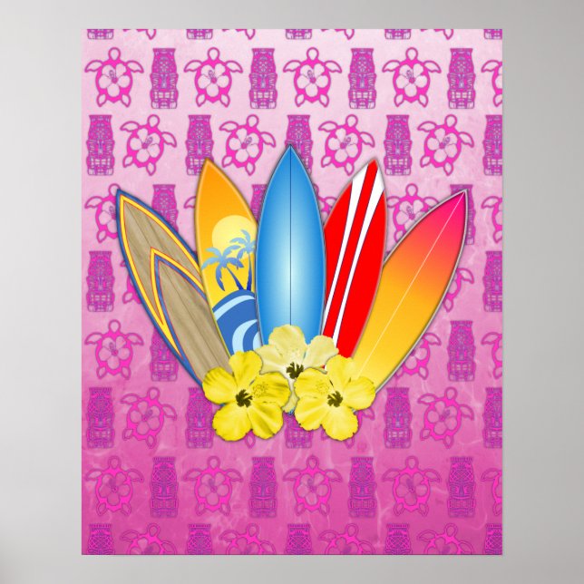 Surfbrett und Hibiskus Blume Poster (Vorne)