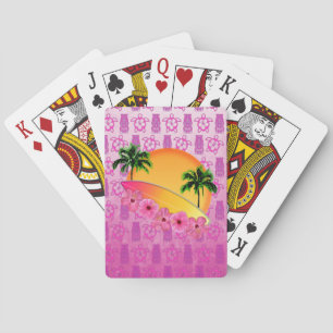 Surfbrett-und Hibiskus-Blumen Spielkarten