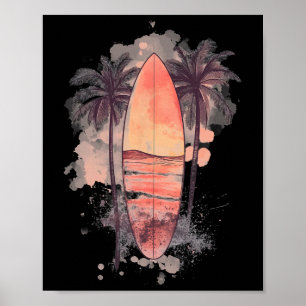 Surfbrett Wasserfarbe Surfen Strand Palmen Sur Poster