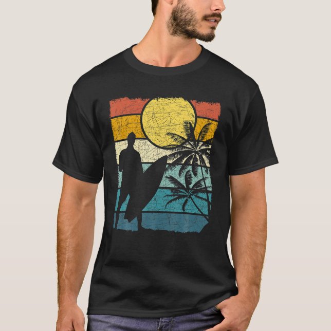 Surfbrett Wassersportsurfer Retro Tropischer Surfi T-Shirt (Vorderseite)
