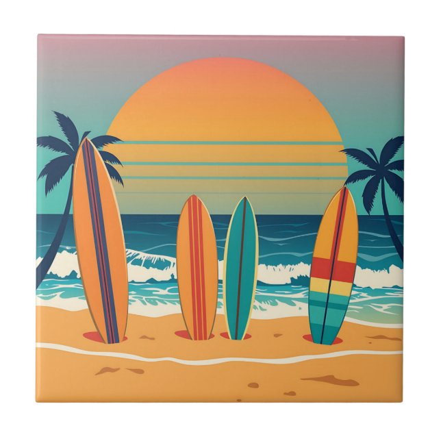 Surfbretter am Strand von Tropical Beach Fliese (Vorderseite)