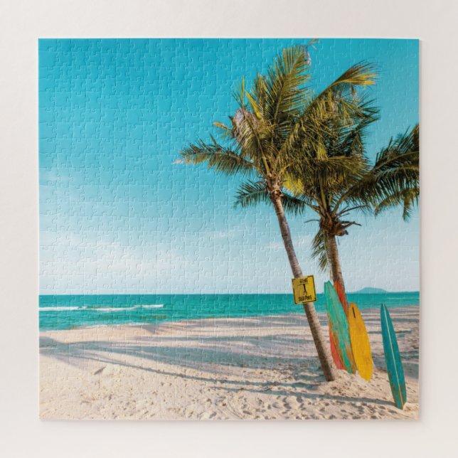 Surfbretter am Strand werfen Kissen Puzzle (Vertikal)