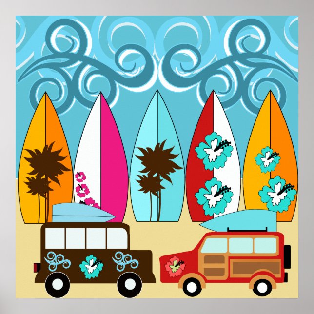 Surfbretter Beach Bum Surfing Hippie Vans Poster (Vorne)