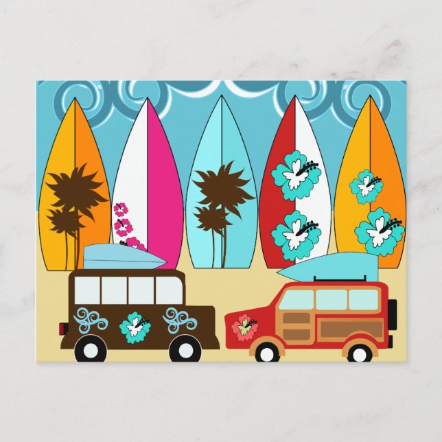 Surfbretter Beach Bum Surfing Hippie Vans Postkarte (Vorderseite)