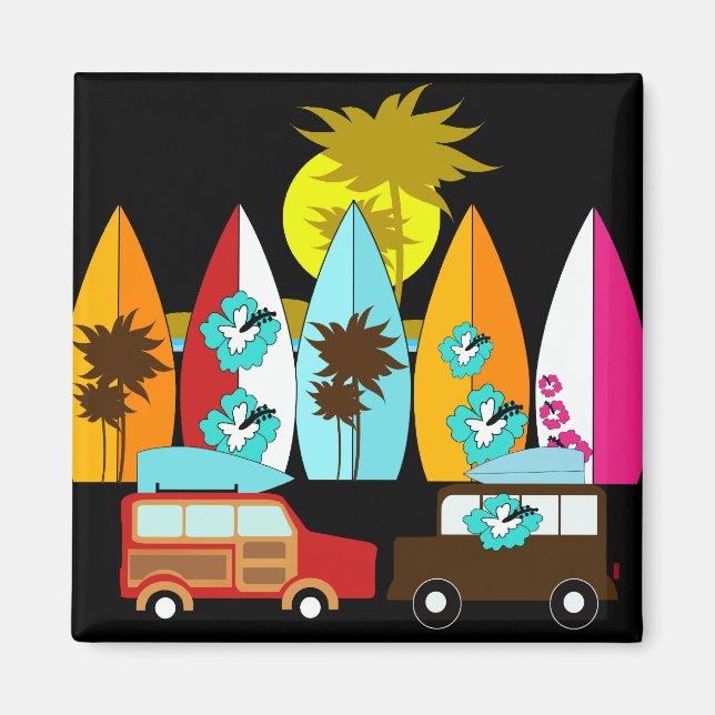 Surfbretter Beach Bum Surfing Surfer Hippie Vans Magnet (Vorne)