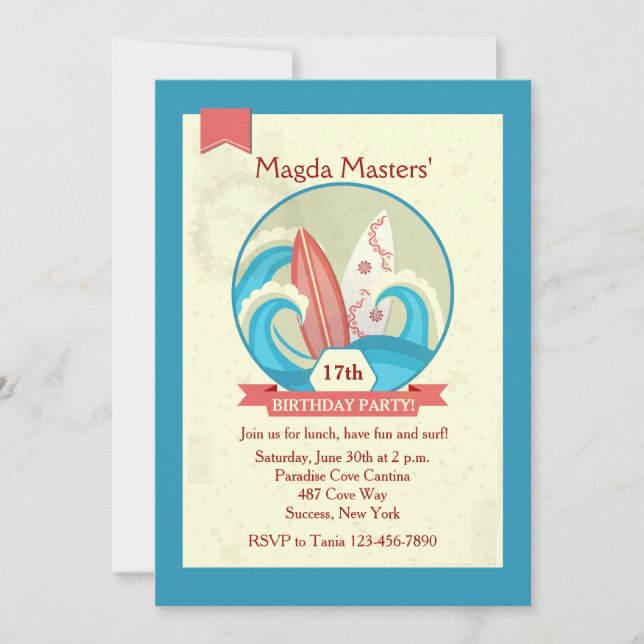 Surfbretter in den Wellen Einladung (Vorderseite)