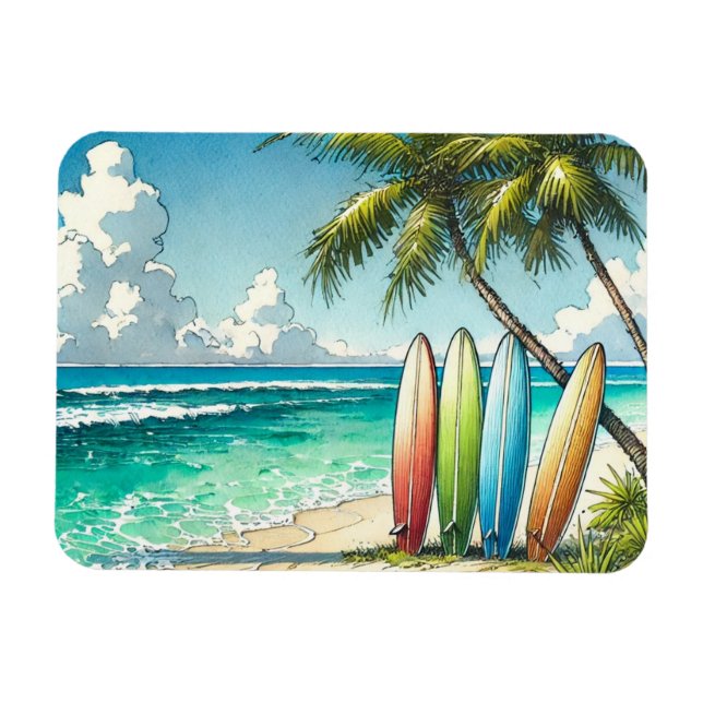 Surfbretter in Strandfarbe und Tinte Magnet (Horizontal)