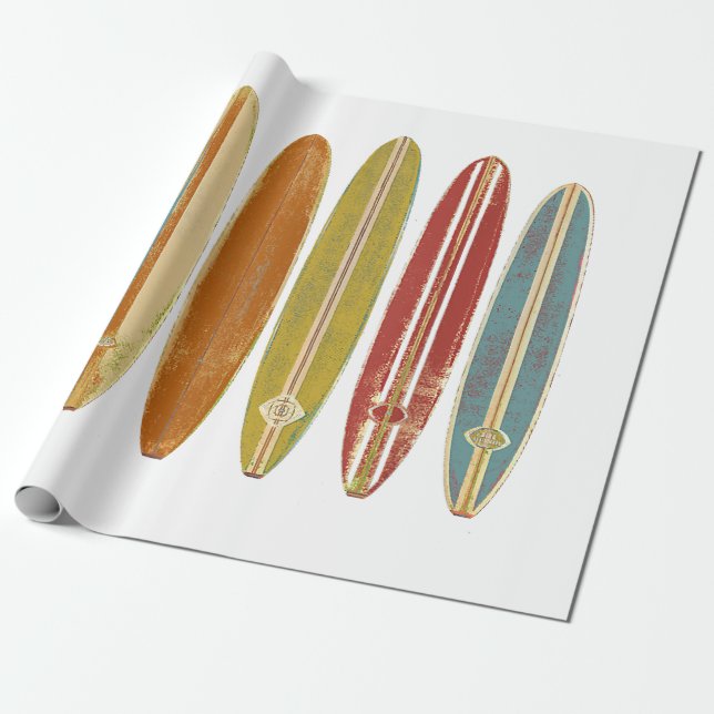Surfbretter mit Longboard Vintag im Retro-Stil Geschenkpapier (Ungerollt)