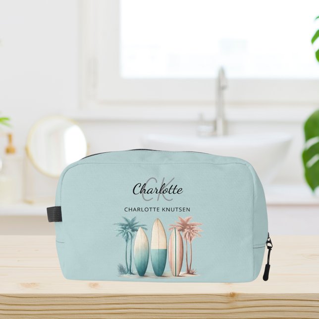 Surfbretter Palmen Retro aquamarines Wasser Waschbeutel (Von Creator hochgeladen)