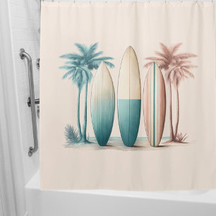Surfbretter Palmen Retro-Gelb Duschvorhang