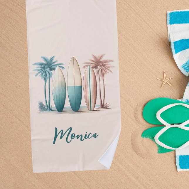 Surfbretter Palmen Rettro-Gelb Strandtuch (Von Creator hochgeladen)