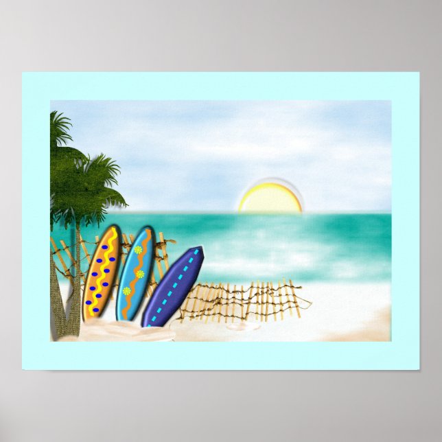 Surfbretter Strand Sonniges Meer Poster drucken (Vorne)