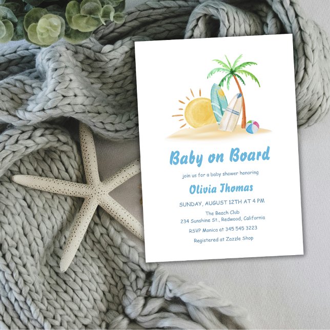 Surfbretter Sunshine Beach Palm Tree Baby Dusche Einladung (Surfboards Sunshine Beach Palm Tree Baby Shower Invitation)