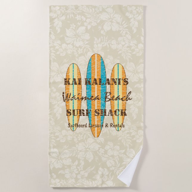 Surfbretter zeichnen Monogramm Hawaiian Surfboards Strandtuch (Vorderseite)