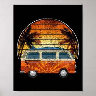 Surfcamper Palm Tree Sonnenuntergang Poster