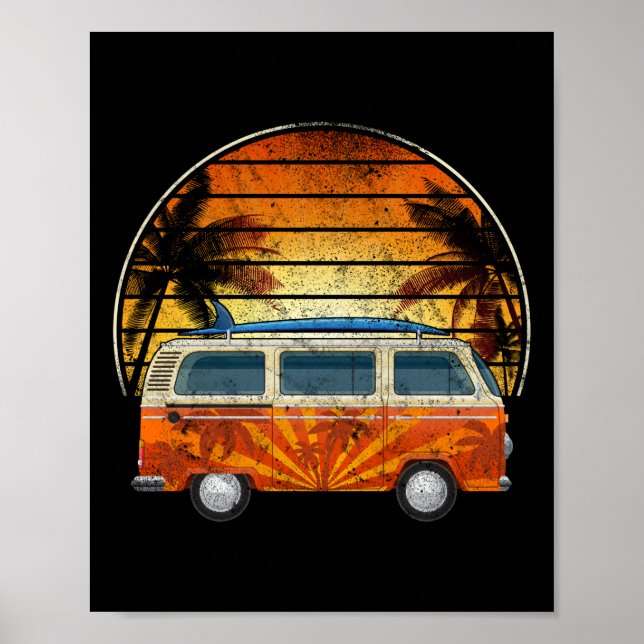 Surfcamper Palm Tree Sonnenuntergang Poster (Vorne)