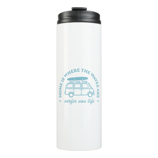 Surfcamper van life road trip surfquotes thermosbecher (Vorderseite)