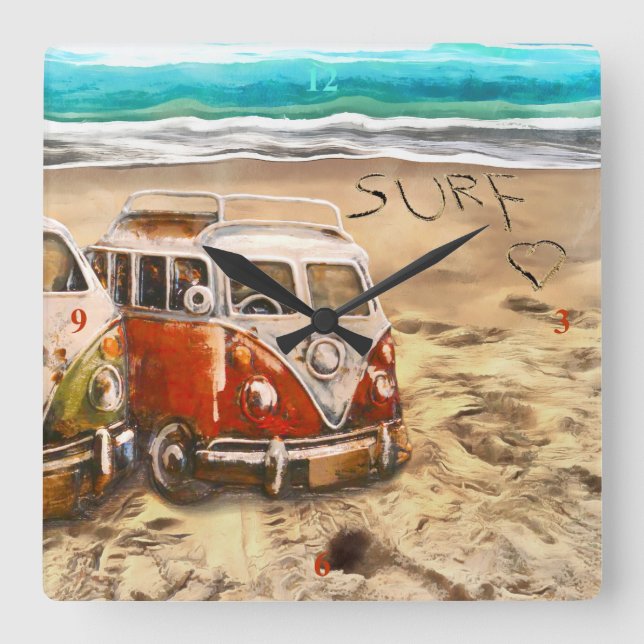 Surfduden, Quadratische Wanduhr (Vorderseite)