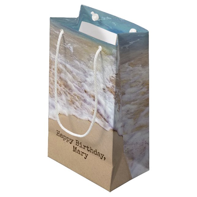 Surfen am Strand Kleine Geschenktüte (Vorderseite Schrägansicht)