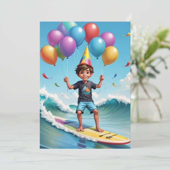 Surfen am Surfstrand Geburtstagsfeier Einladung (Stehend Vorderseite)